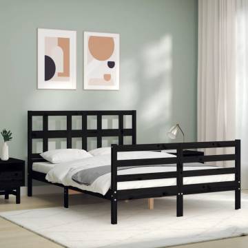 Black Bed Frame with Headboard 120x200 cm - Solid Wood