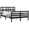 Black Bed Frame with Headboard 120x200 cm - Solid Wood