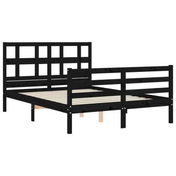 Black Bed Frame with Headboard 120x200 cm - Solid Wood