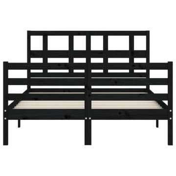 Black Bed Frame with Headboard 120x200 cm - Solid Wood