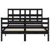 Black Bed Frame with Headboard 120x200 cm - Solid Wood