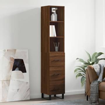 Elegant Highboard Brown Oak - 34.5x34x180 cm | Hipo Market