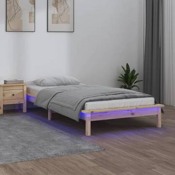 LED Bed Frame 100x200 cm | Solid Wood with RGB Lights