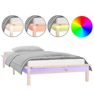 LED Bed Frame 100x200 cm | Solid Wood with RGB Lights