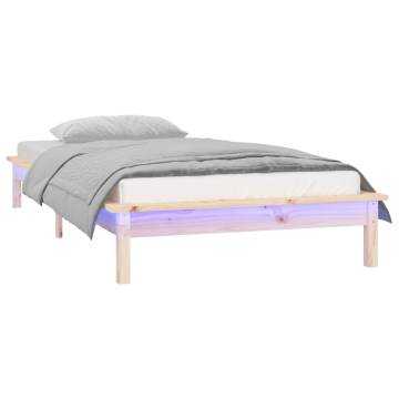 LED Bed Frame 100x200 cm | Solid Wood with RGB Lights