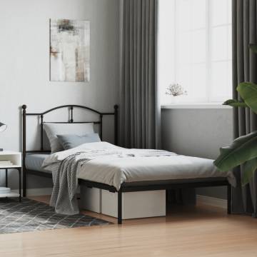 Elegant Metal Bed Frame with Headboard - Black 100x200 cm