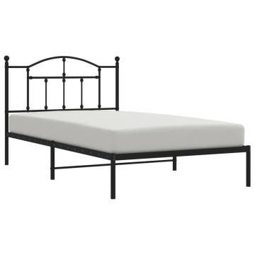 Elegant Metal Bed Frame with Headboard - Black 100x200 cm