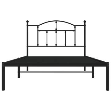 Elegant Metal Bed Frame with Headboard - Black 100x200 cm