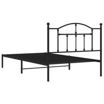 Elegant Metal Bed Frame with Headboard - Black 100x200 cm