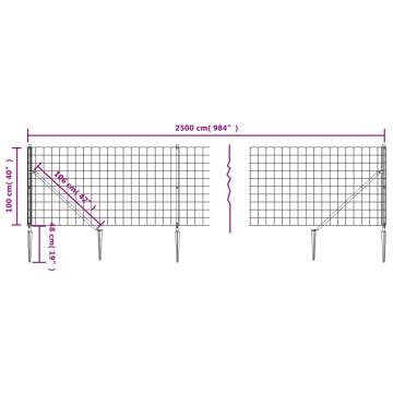 Wire Mesh Fence with Spike Anchors - Anthracite 1x25m