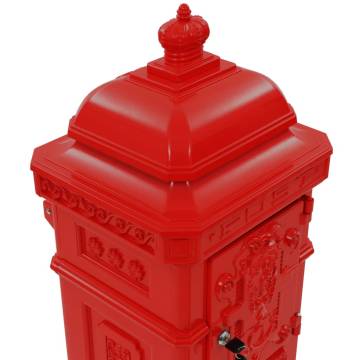 Vintage Red Aluminium Pillar Letterbox - Rustproof & Elegant