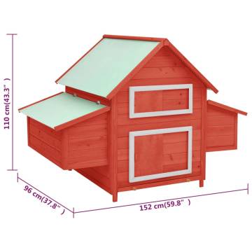 Red & White Chicken Coop 152x96x110 cm - Solid Firwood