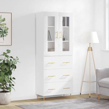 Stylish Highboard High Gloss White - 69.5x34x180 cm