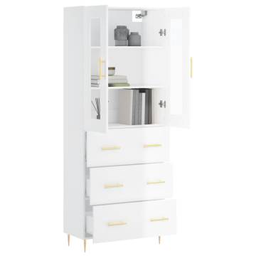 Stylish Highboard High Gloss White - 69.5x34x180 cm