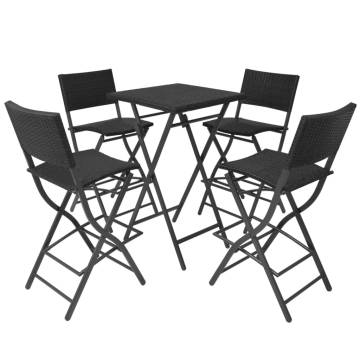 5 Piece Folding Outdoor Dining Set - Black Poly Rattan