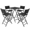 5 Piece Folding Outdoor Dining Set - Black Poly Rattan