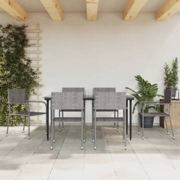 7 Piece Garden Dining Set - Grey and Black Poly Rattan