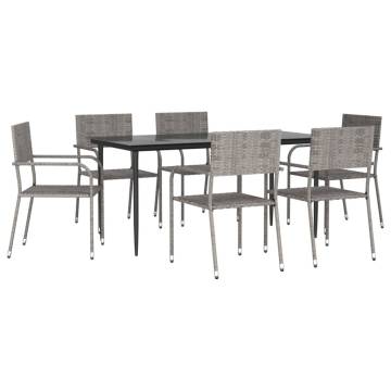 7 Piece Garden Dining Set - Grey and Black Poly Rattan