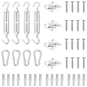 12 Piece Sunshade Sail Accessory Set - Stainless Steel Fittings