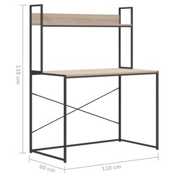 Computer Desk Black and Oak 110x60x138 cm - Stylish & Durable