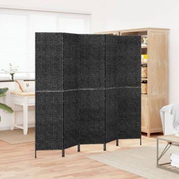 5-Panel Black Room Divider - Natural Water Hyacinth | Hipomarket