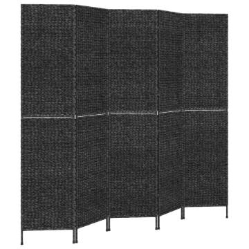 5-Panel Black Room Divider - Natural Water Hyacinth | Hipomarket