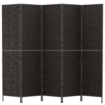 5-Panel Black Room Divider - Natural Water Hyacinth | Hipomarket