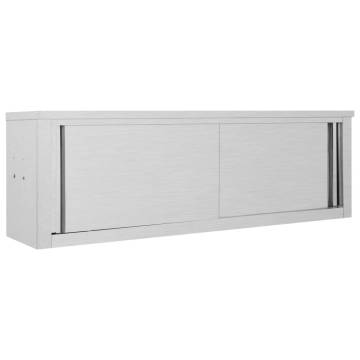 Stainless Steel Kitchen Wall Cabinet with Sliding Doors - 150x40x50 cm