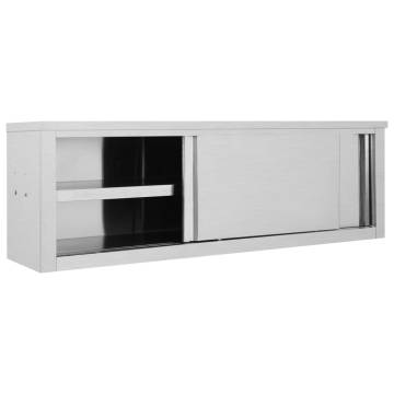 Stainless Steel Kitchen Wall Cabinet with Sliding Doors - 150x40x50 cm