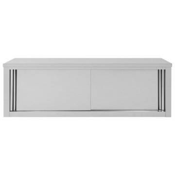 Stainless Steel Kitchen Wall Cabinet with Sliding Doors - 150x40x50 cm