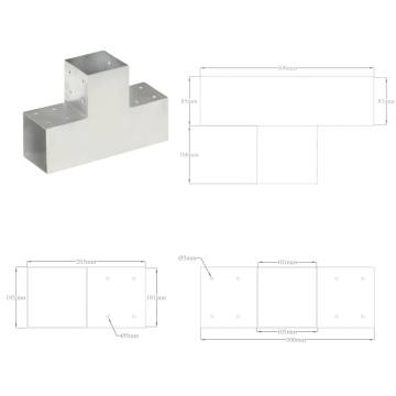 T Shape Post Connectors - 4 pcs Galvanised Metal 101x101 mm