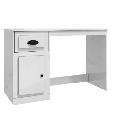 Sleek High Gloss White Desk with Drawer - 115x50x75 cm