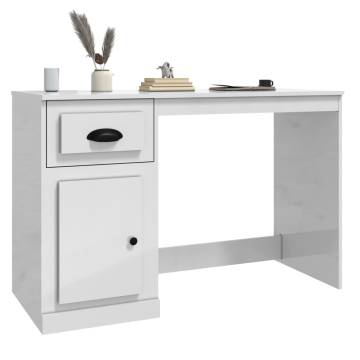 Sleek High Gloss White Desk with Drawer - 115x50x75 cm