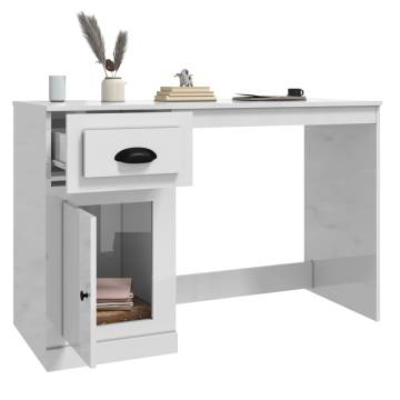 Sleek High Gloss White Desk with Drawer - 115x50x75 cm