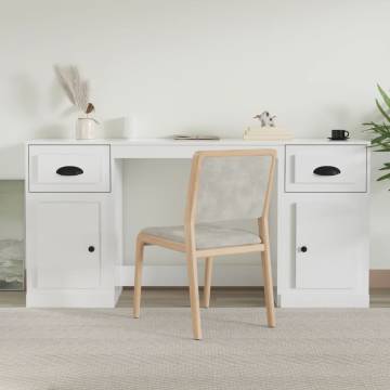 Elegant High Gloss White Desk with Cabinet - Hipomarket UK