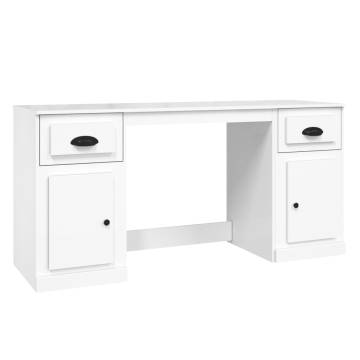 Elegant High Gloss White Desk with Cabinet - Hipomarket UK