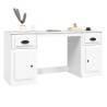 Elegant High Gloss White Desk with Cabinet - Hipomarket UK