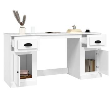 Elegant High Gloss White Desk with Cabinet - Hipomarket UK