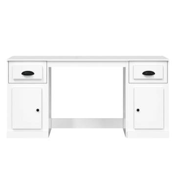 Elegant High Gloss White Desk with Cabinet - Hipomarket UK