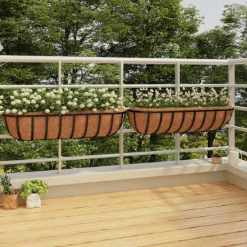 Wall Troughs with Coco Liners - 2 pcs Black Steel Planters