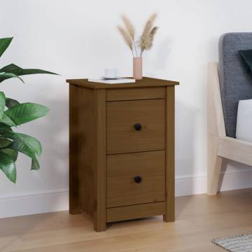 Elegant Honey Brown Bedside Cabinet in Solid Pine Wood