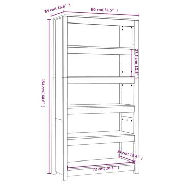 Book Cabinet Honey Brown | Solid Wood Pine - 80x35x154 cm