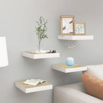 Floating Wall Shelves - Oak & White | 4 pcs 23x23.5 cm