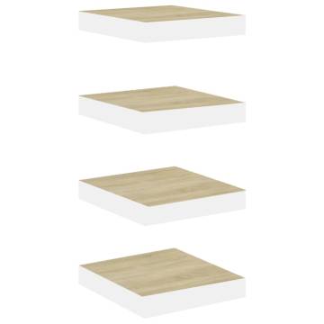 Floating Wall Shelves - Oak & White | 4 pcs 23x23.5 cm