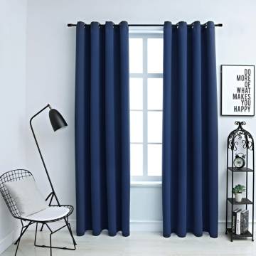 Blue Blackout Curtains with Metal Rings - 2 pcs 140x175 cm