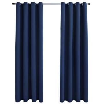 Blue Blackout Curtains with Metal Rings - 2 pcs 140x175 cm