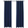 Blue Blackout Curtains with Metal Rings - 2 pcs 140x175 cm