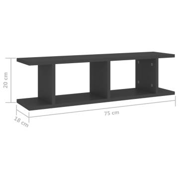 Stylish Grey Wall Shelves (2 pcs) - 75x18x20 cm