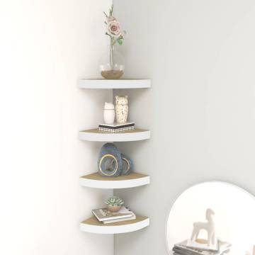 Stylish Oak & White Wall Corner Shelves - 4 pcs - HipoMarket