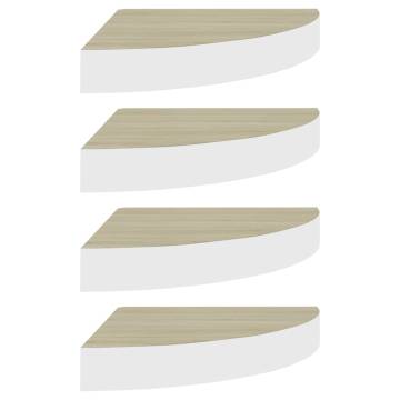 Stylish Oak & White Wall Corner Shelves - 4 pcs - HipoMarket